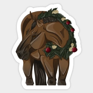 Bay Christmas Horse in Wreath Sticker